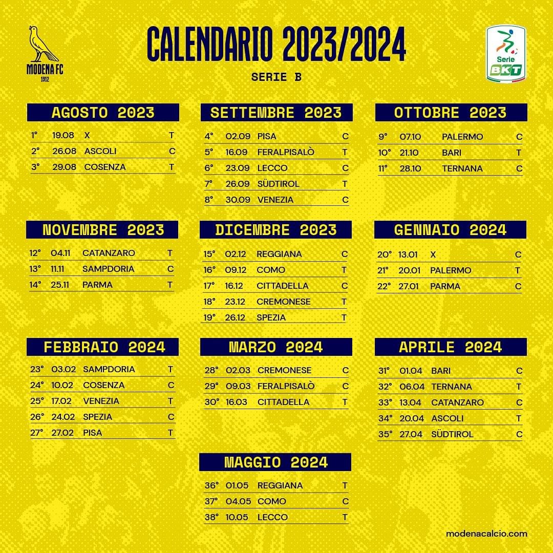 Serie B: Ecco Il Calendario 2023/2024 - TuttoModena Web