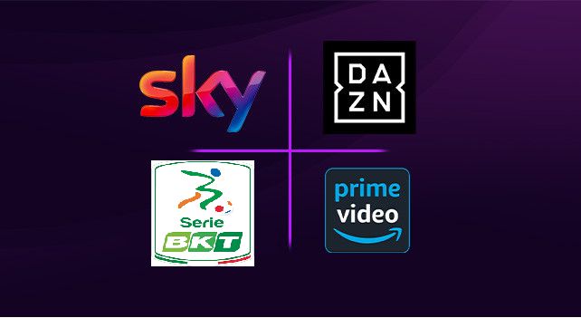 Diritti tv Serie B 2024/25 Loghi DAZN, Sky, Prime Video, Serie B